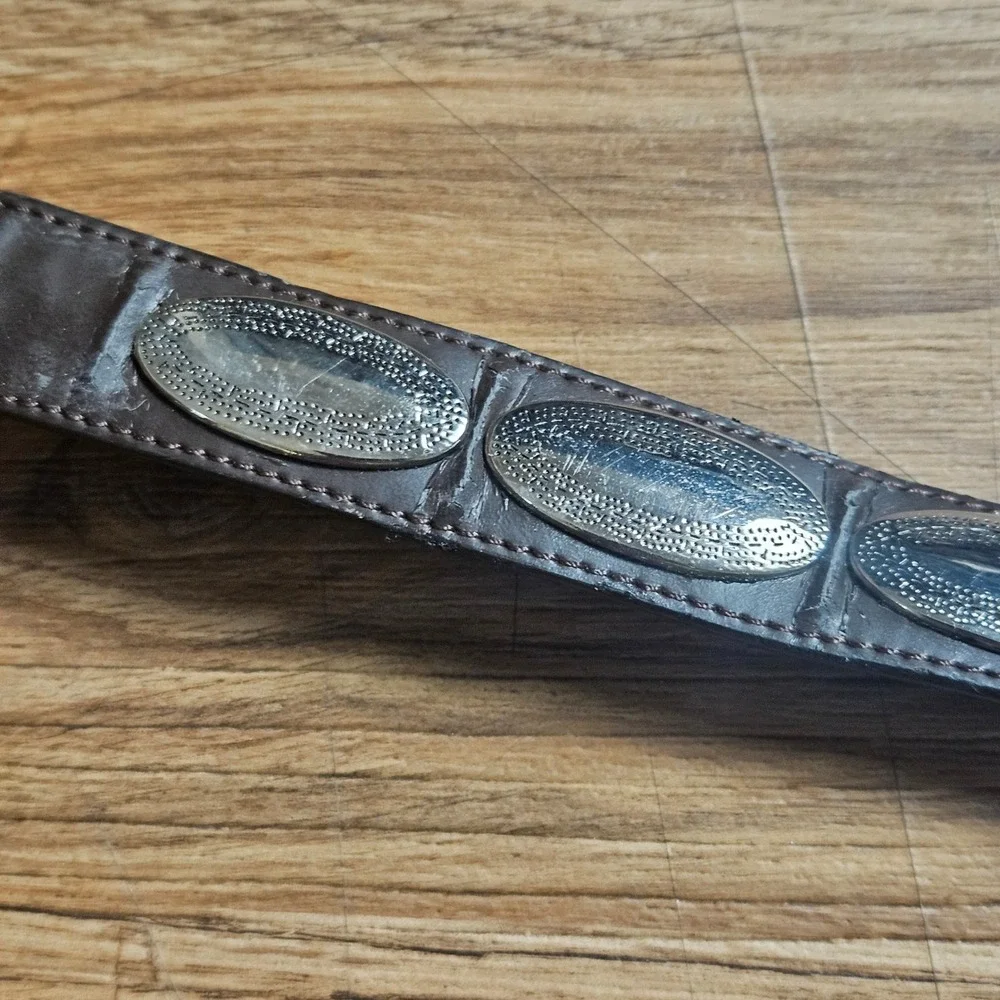 Vintage Leather Western Concho Belt Silver Tone Buckle M Cowgirl Boho 4-5001